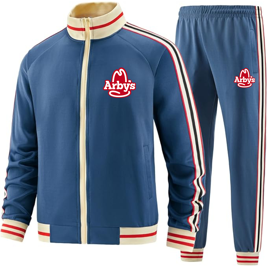 Men's Arbys Tracksuit with Bold Striped Accents and Zippered Front